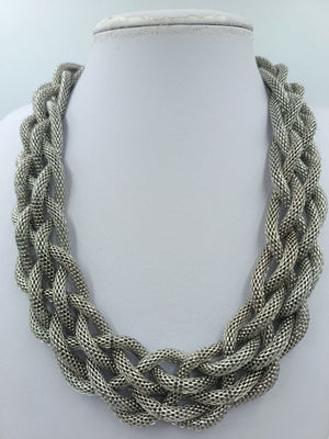 Statement Kette Silberfarben geflochten 53 cm Vintage Collier