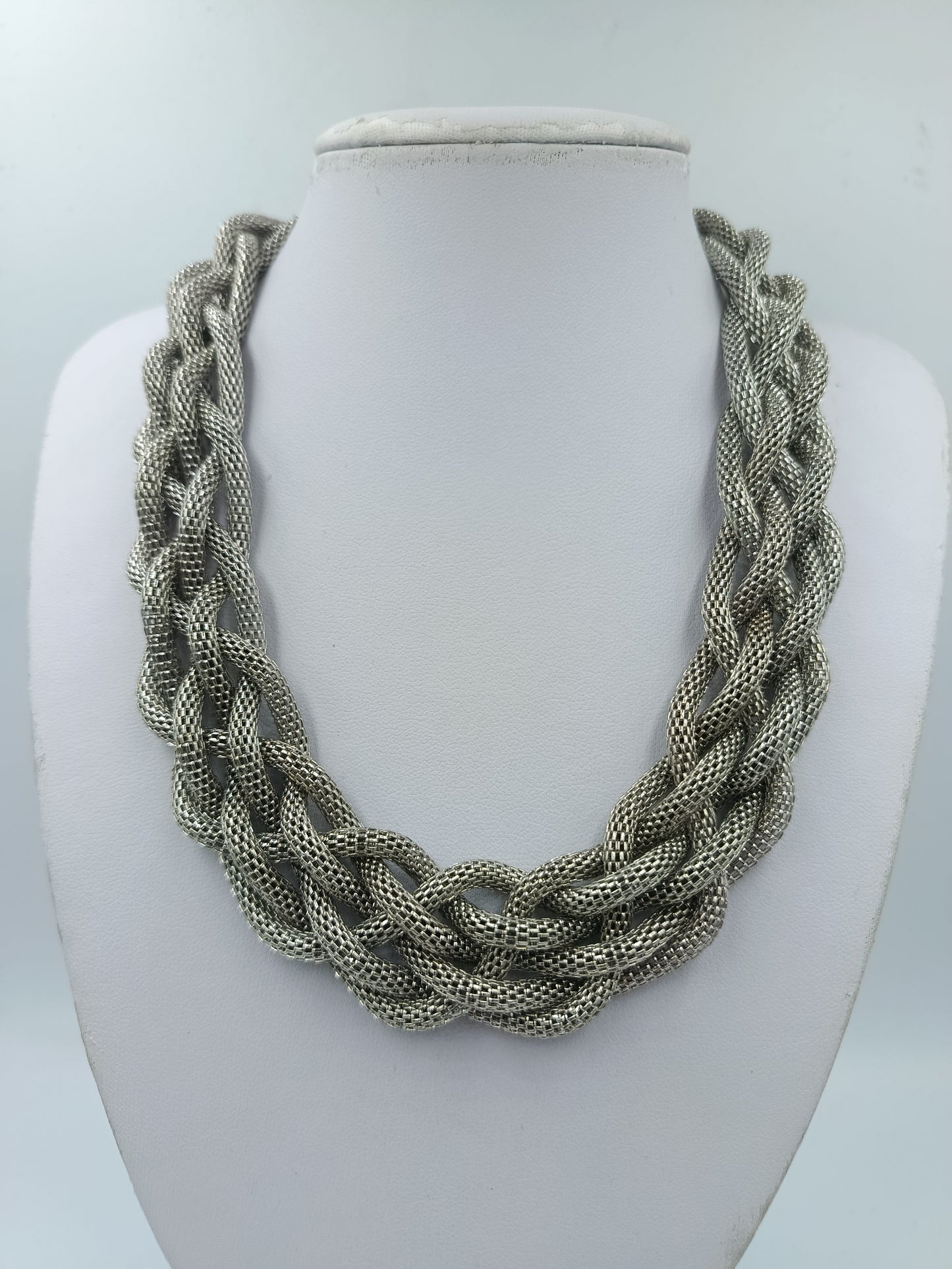 Statement Kette Silberfarben geflochten 53 cm Vintage Collier