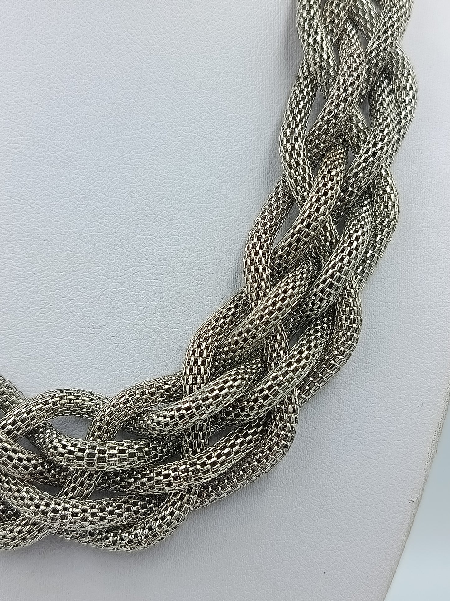 Statement Kette Silberfarben geflochten 53 cm Vintage Collier