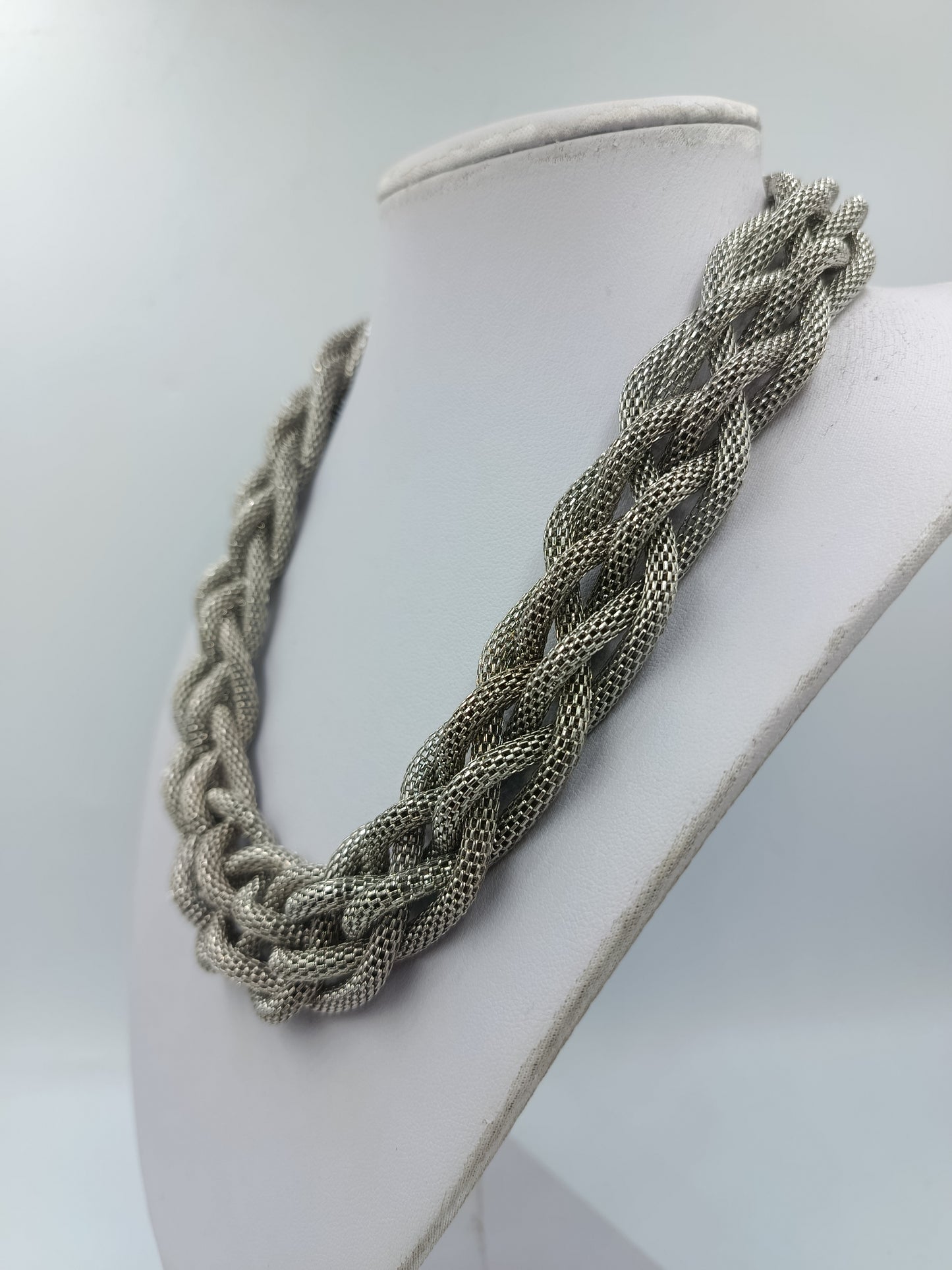 Statement Kette Silberfarben geflochten 53 cm Vintage Collier