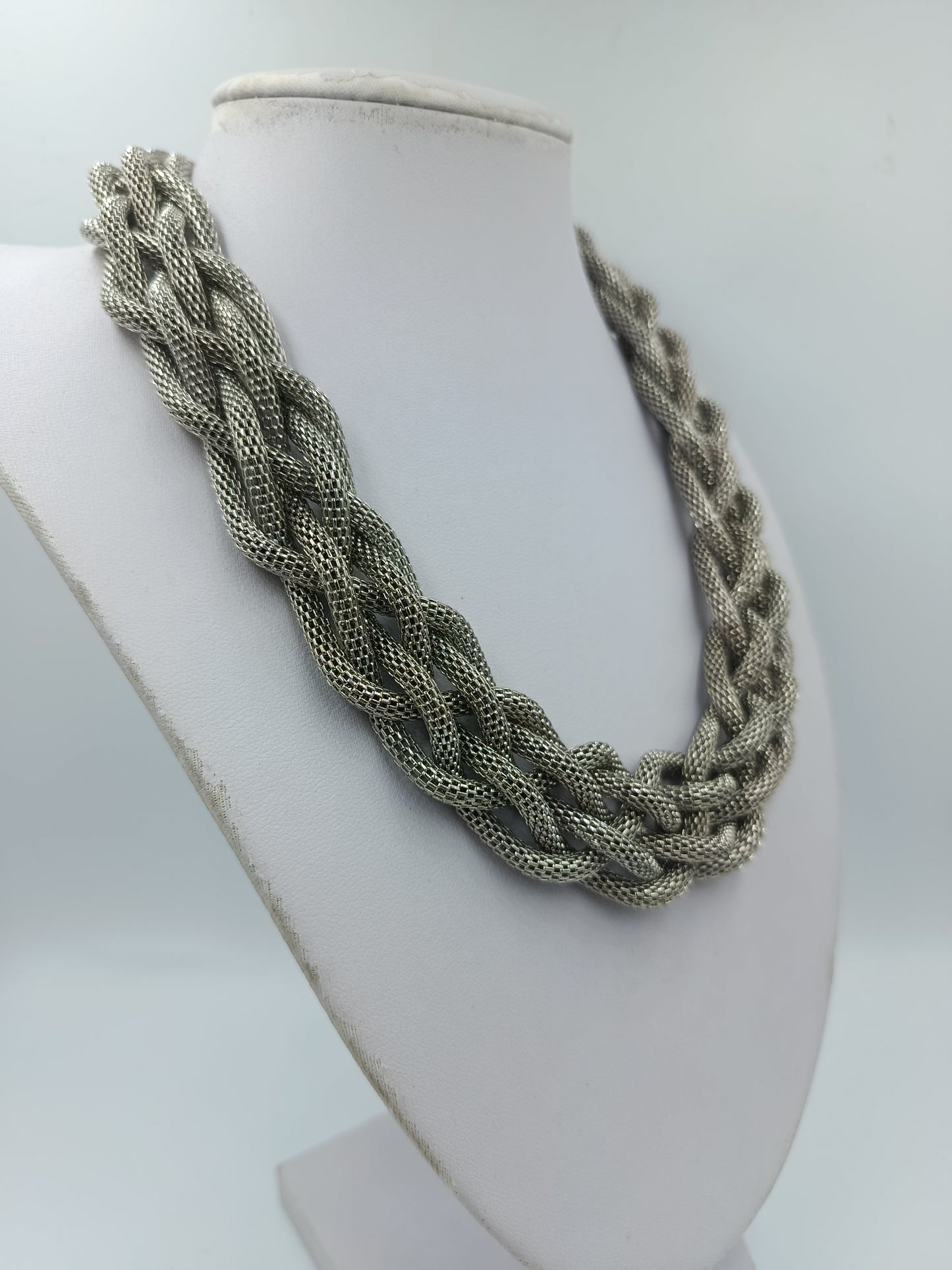 Statement Kette Silberfarben geflochten 53 cm Vintage Collier