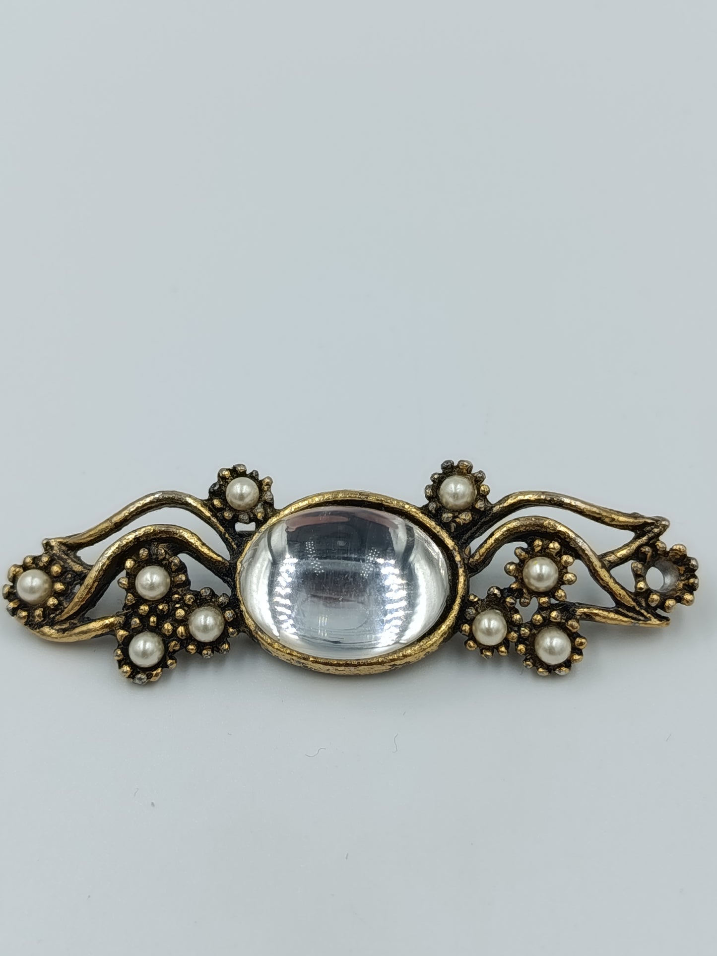 Vintage Brosche Goldfarben mit Glasstein Perlen Antik Stil