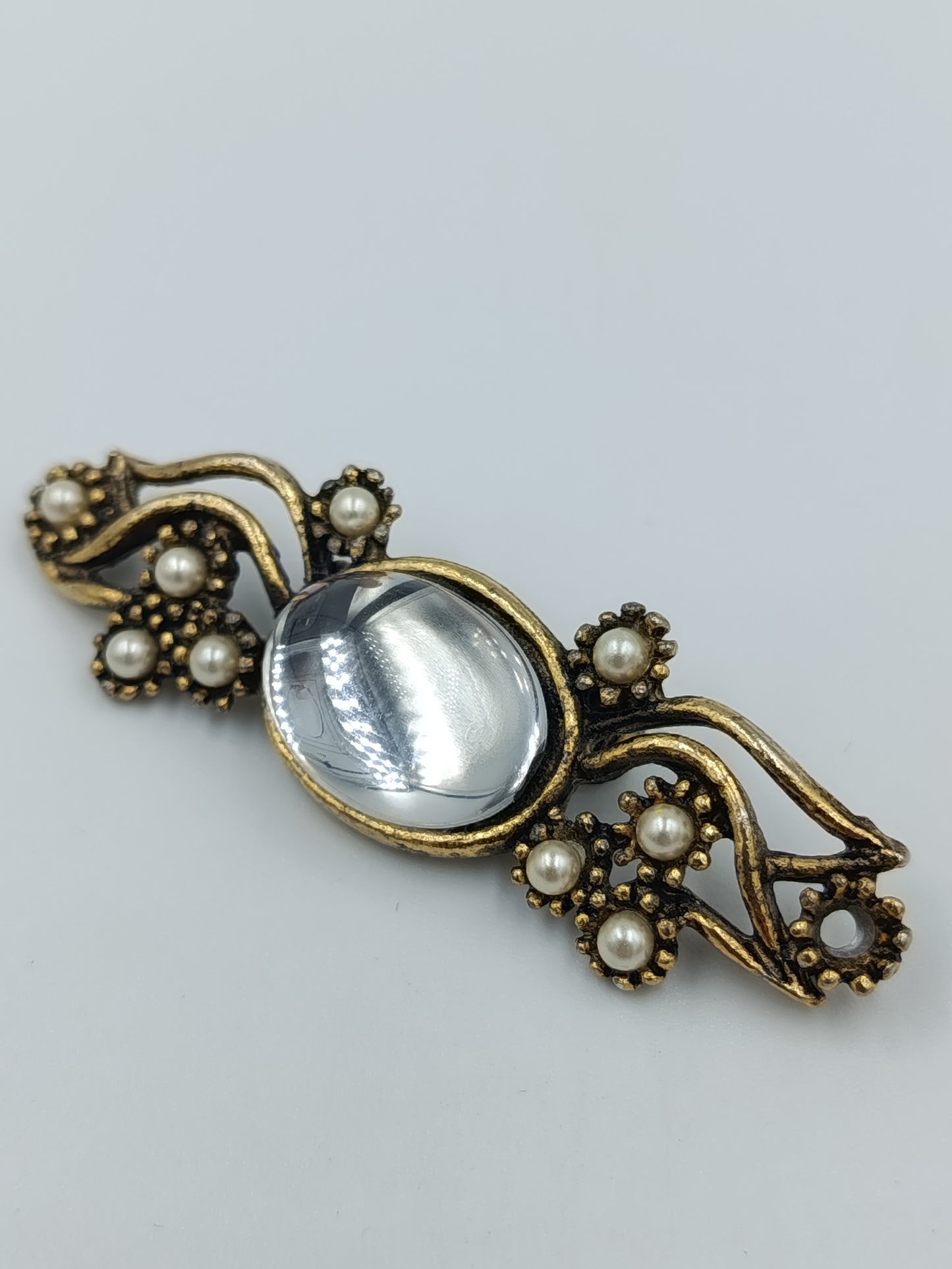 Vintage Brosche Goldfarben mit Glasstein Perlen Antik Stil