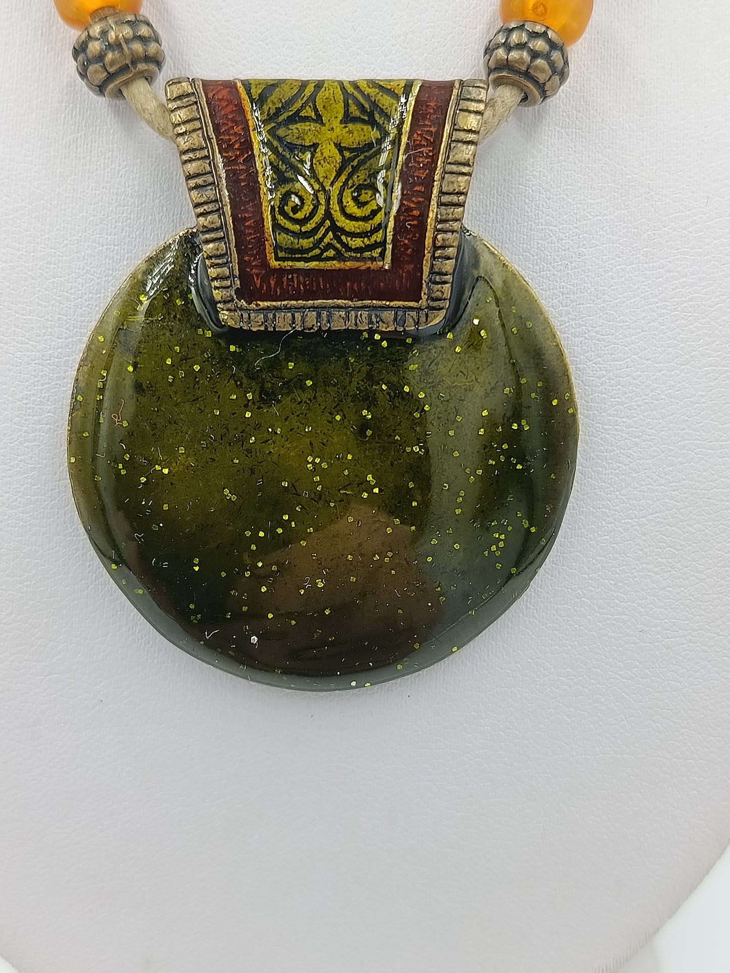 Statement Kette mit großem Anhänger Grün Ethno  Boho Stil