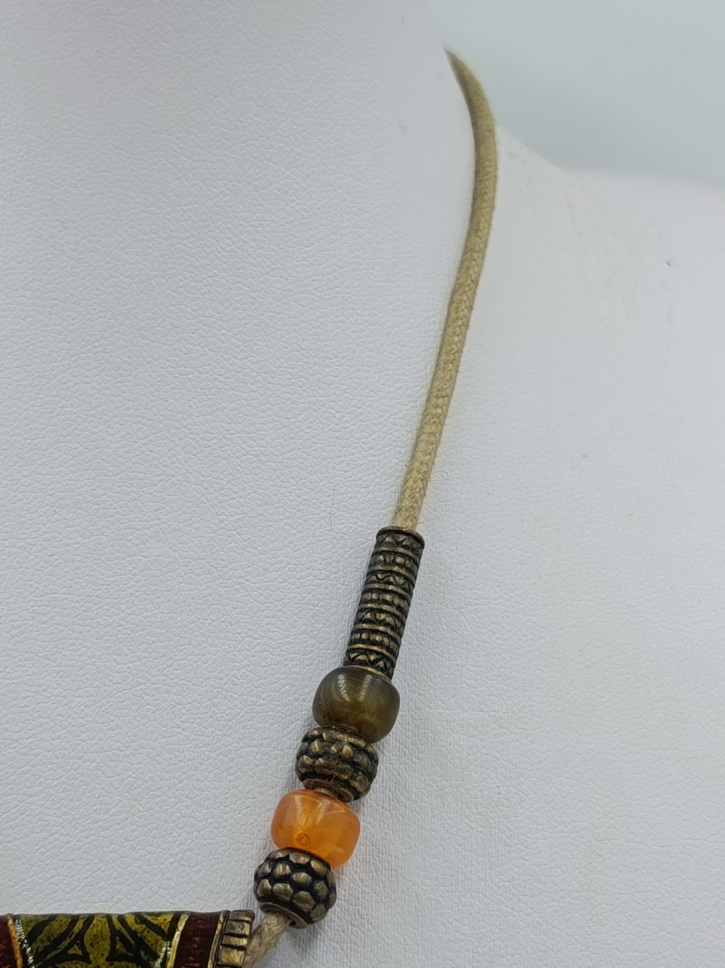 Statement Kette mit großem Anhänger Grün Ethno  Boho Stil