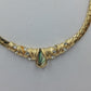 Goldfarbene Halskette mit Strass grünem Stein Vintage Statement Collier