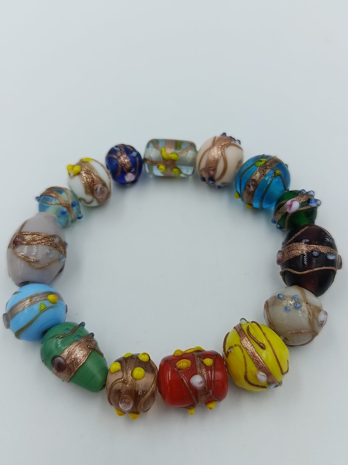 Buntes Glasperlen Armband elastisch Murano Style große Design Perlen