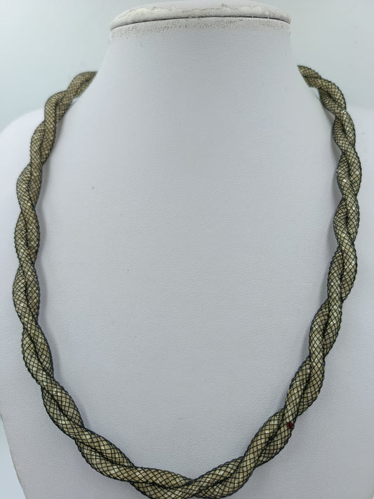 Geflochtene Mesh Kette mit Strass Element  50 cm  schwarz gold