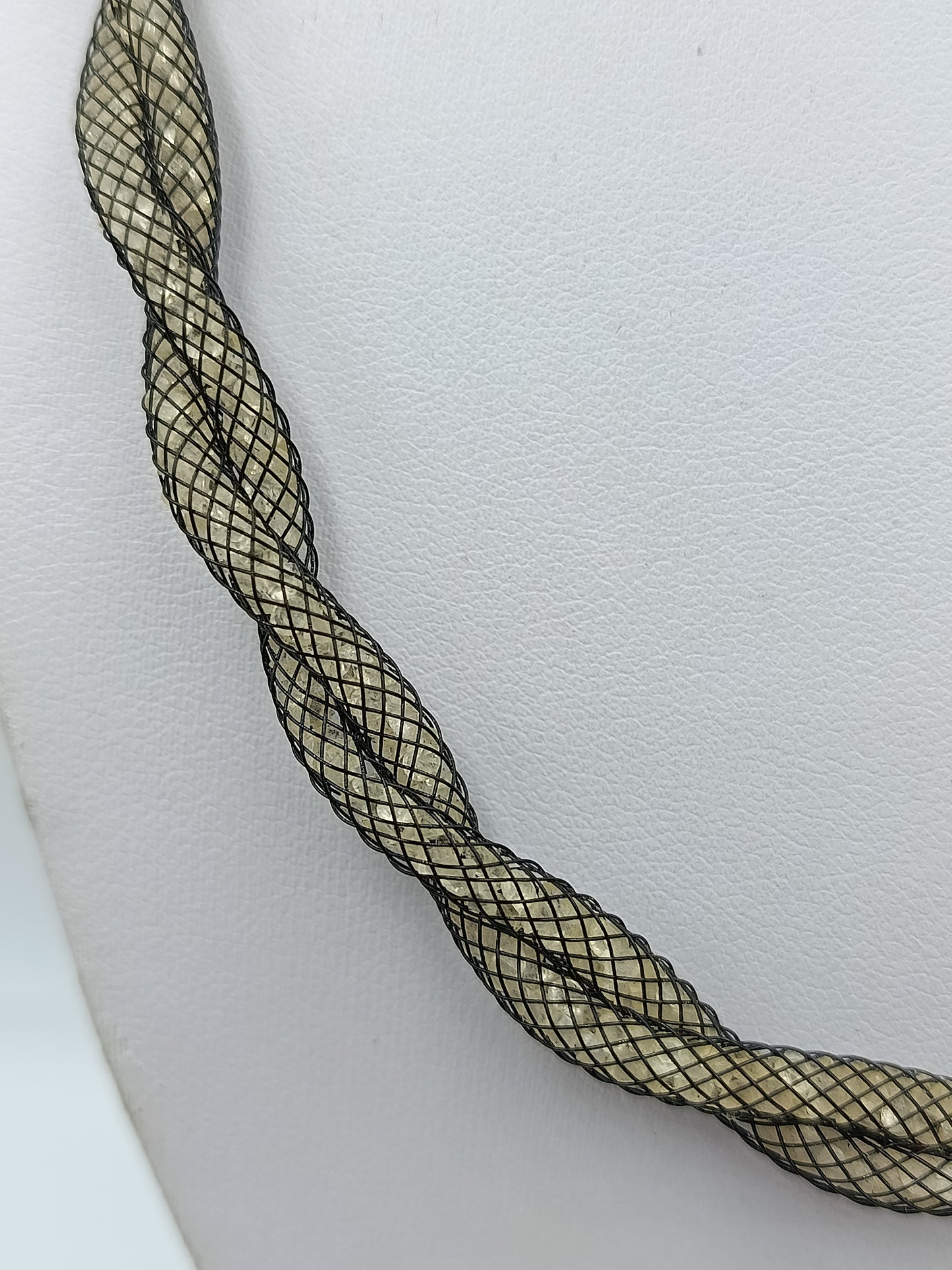Geflochtene Mesh Kette mit Strass Element  50 cm  schwarz gold