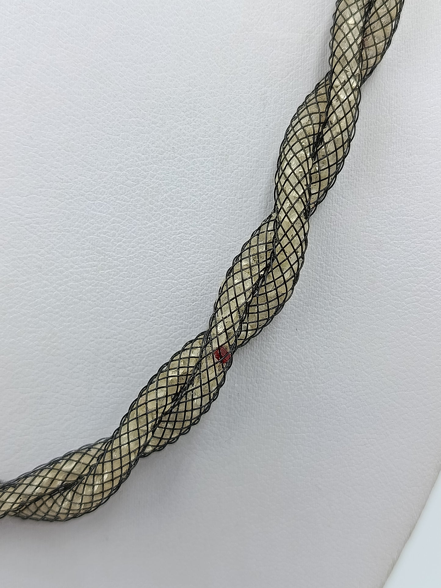 Geflochtene Mesh Kette mit Strass Element  50 cm  schwarz gold