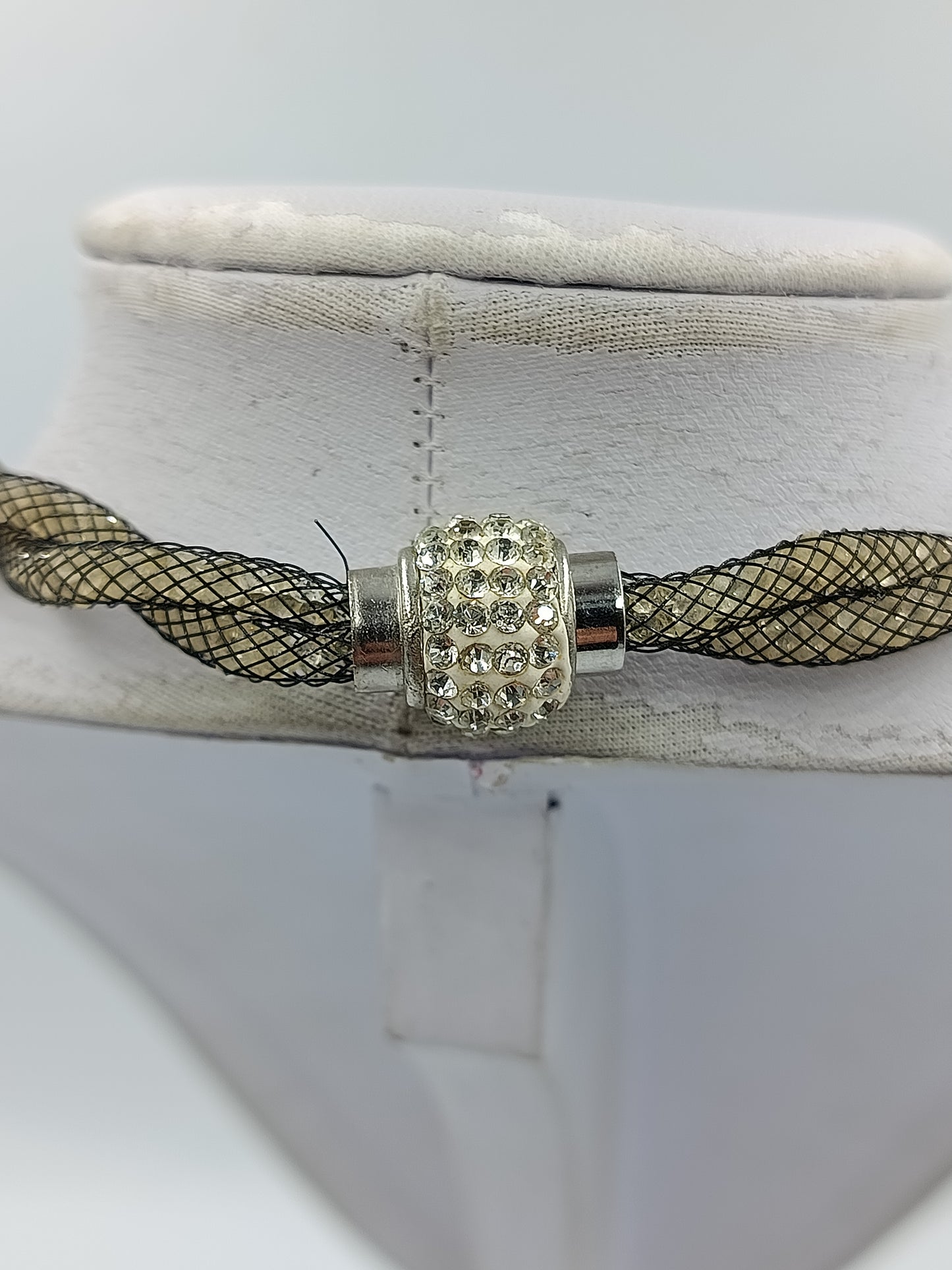 Geflochtene Mesh Kette mit Strass Element  50 cm  schwarz gold