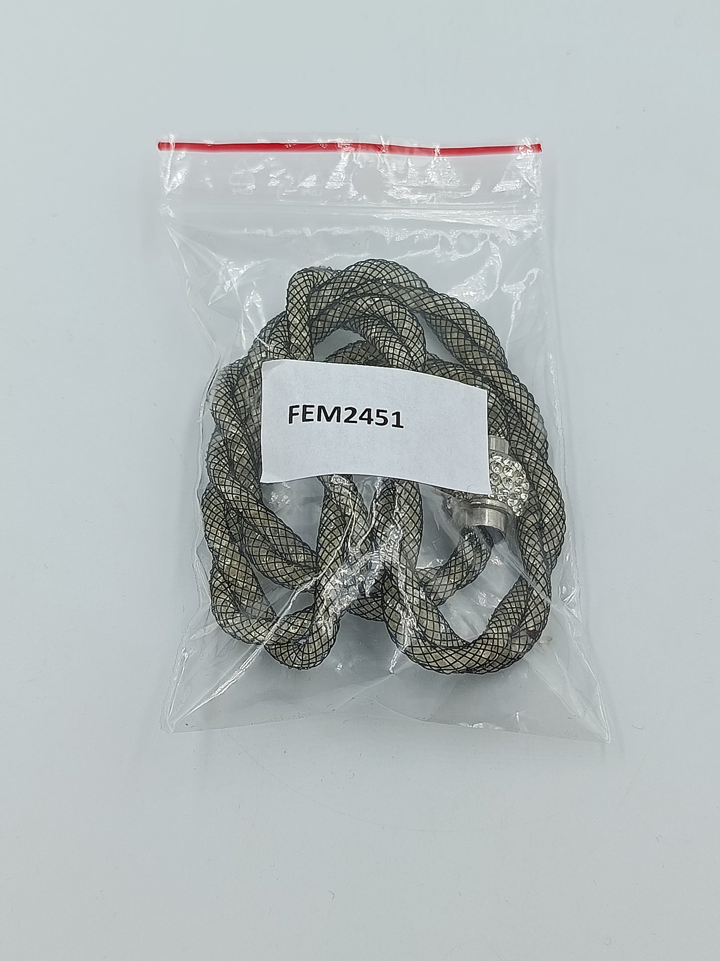 Geflochtene Mesh Kette mit Strass Element  50 cm  schwarz gold