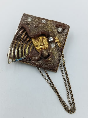 Vintage Brosche mit Gesicht Ketten ausgefallenes Design