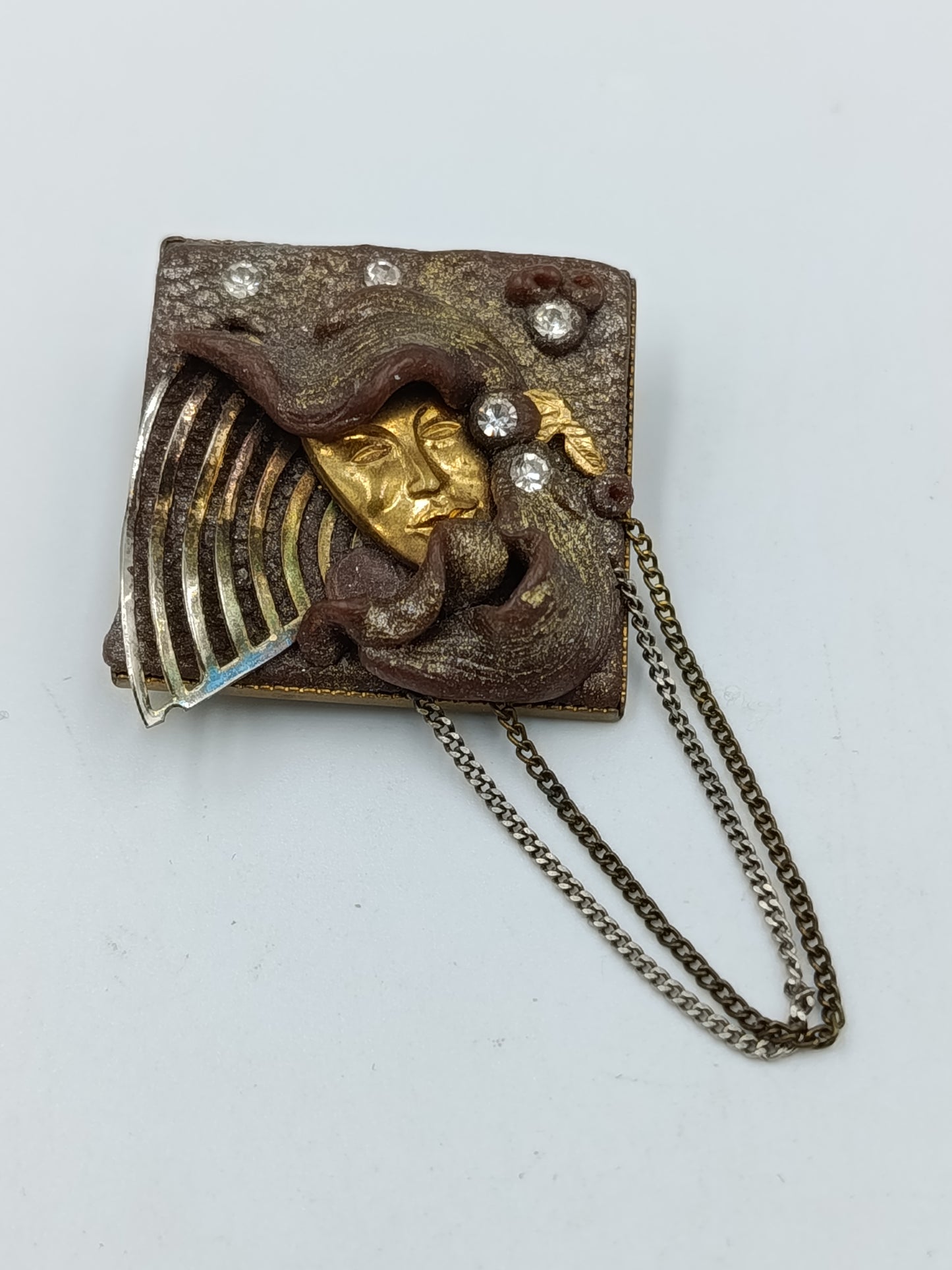 Vintage Brosche mit Gesicht Ketten ausgefallenes Design