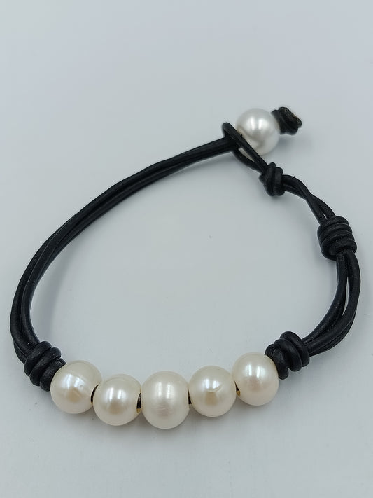 Vintage Lederarmband mit Perlen schlicht elegant
