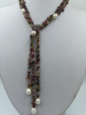 Multicolor Turmalin Kette mit Perlen elegant natürlich