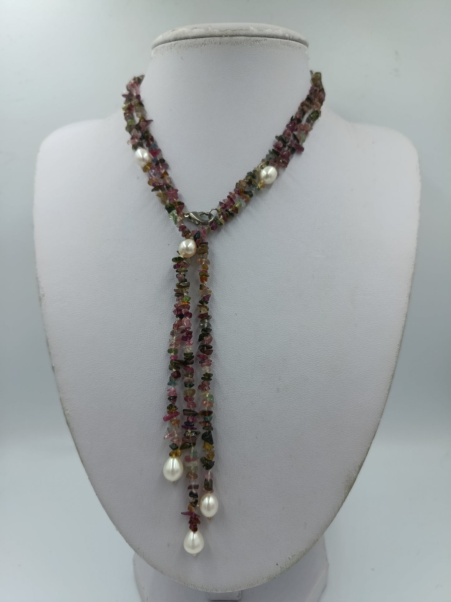 Multicolor Turmalin Kette mit Perlen elegant natürlich