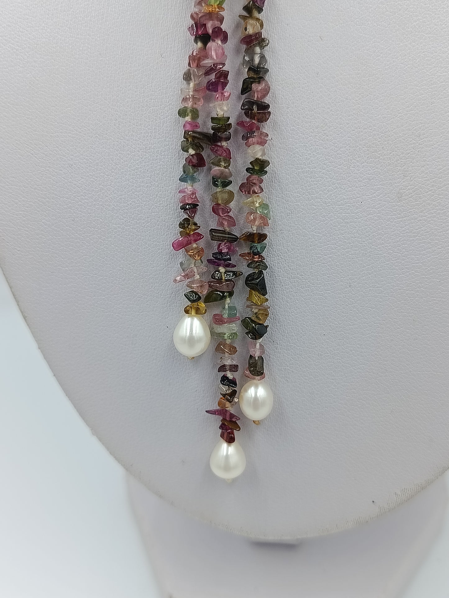 Multicolor Turmalin Kette mit Perlen elegant natürlich