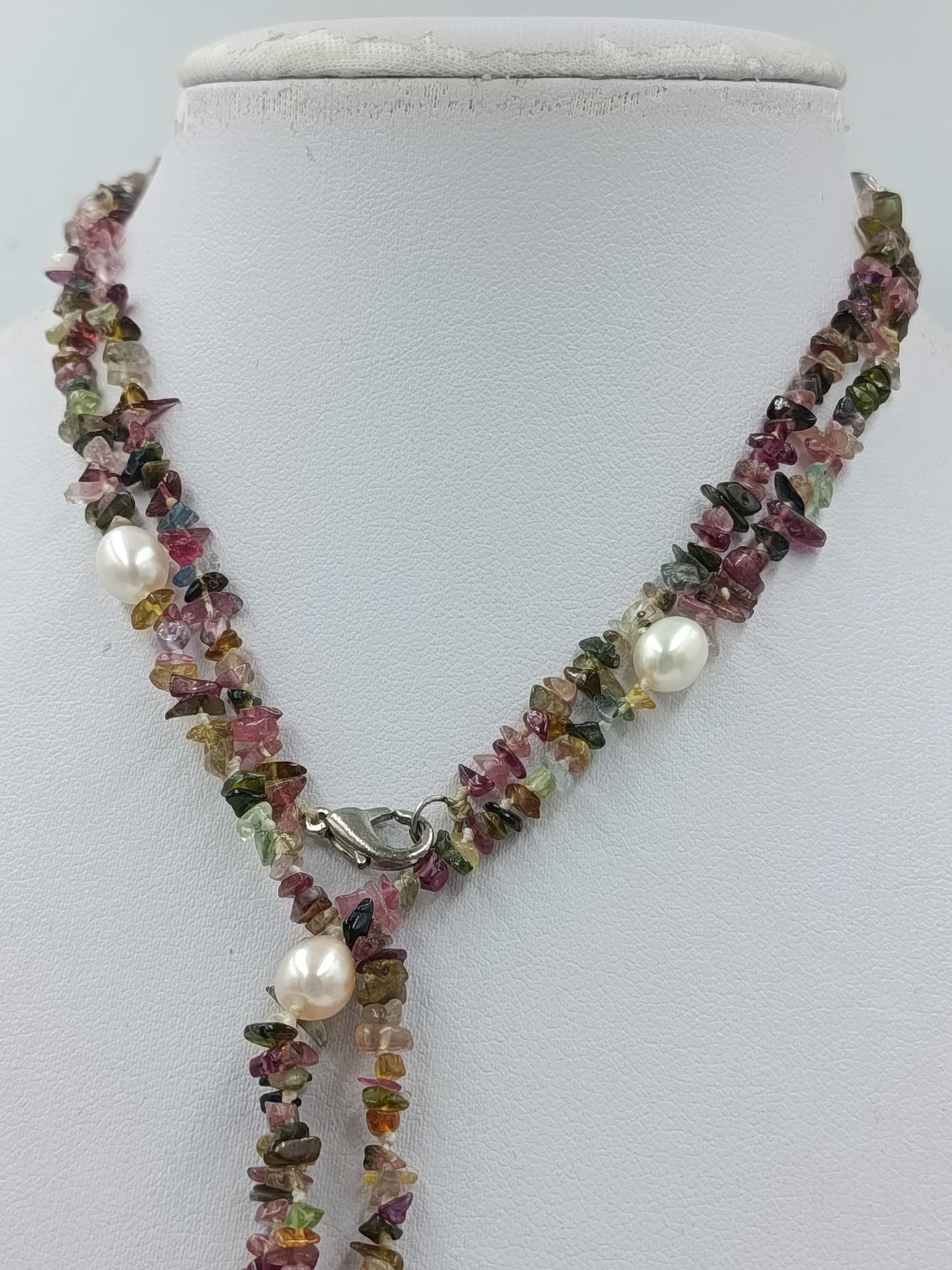Multicolor Turmalin Kette mit Perlen elegant natürlich