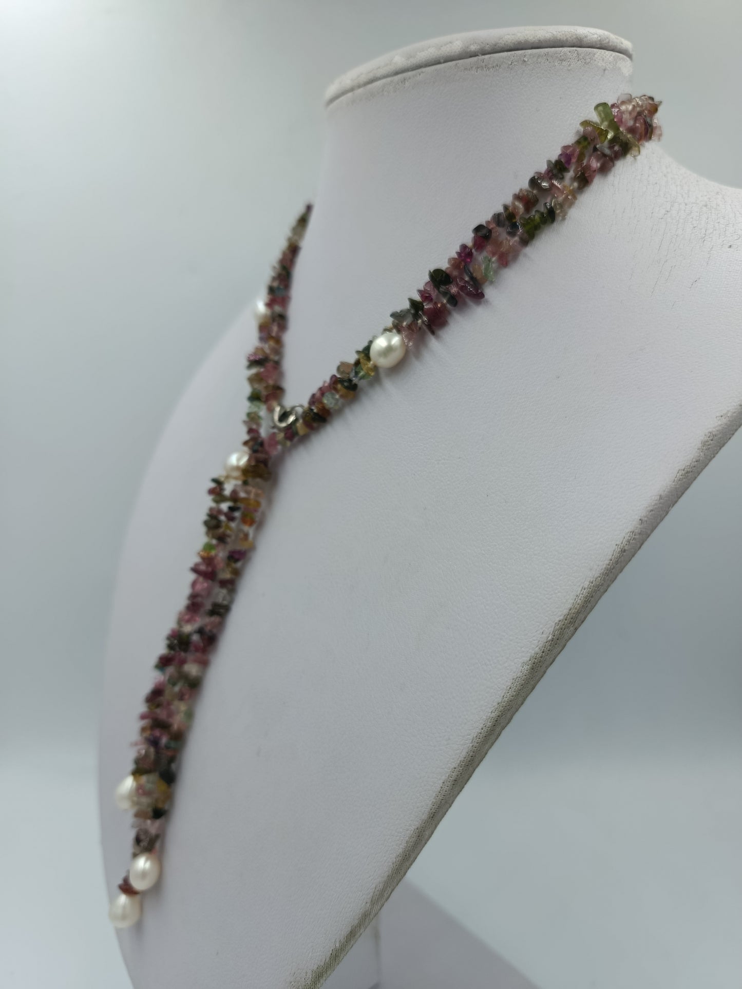 Multicolor Turmalin Kette mit Perlen elegant natürlich