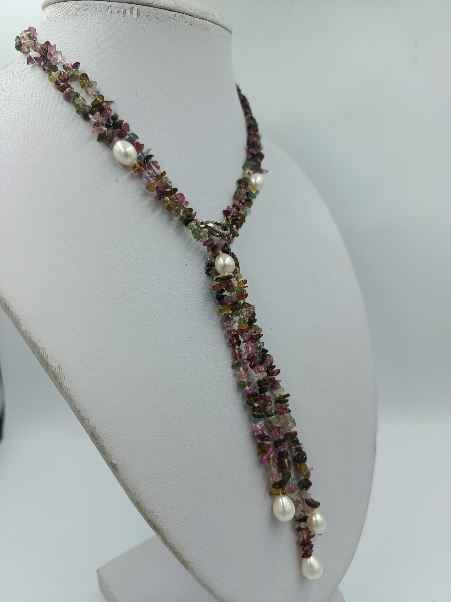 Multicolor Turmalin Kette mit Perlen elegant natürlich