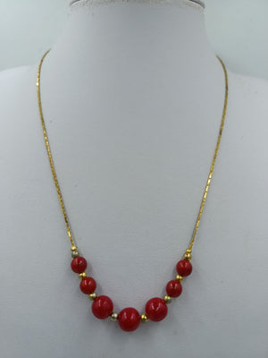 Vintage Feine Kette im Vintage Stil mit kleinen roten Perlen