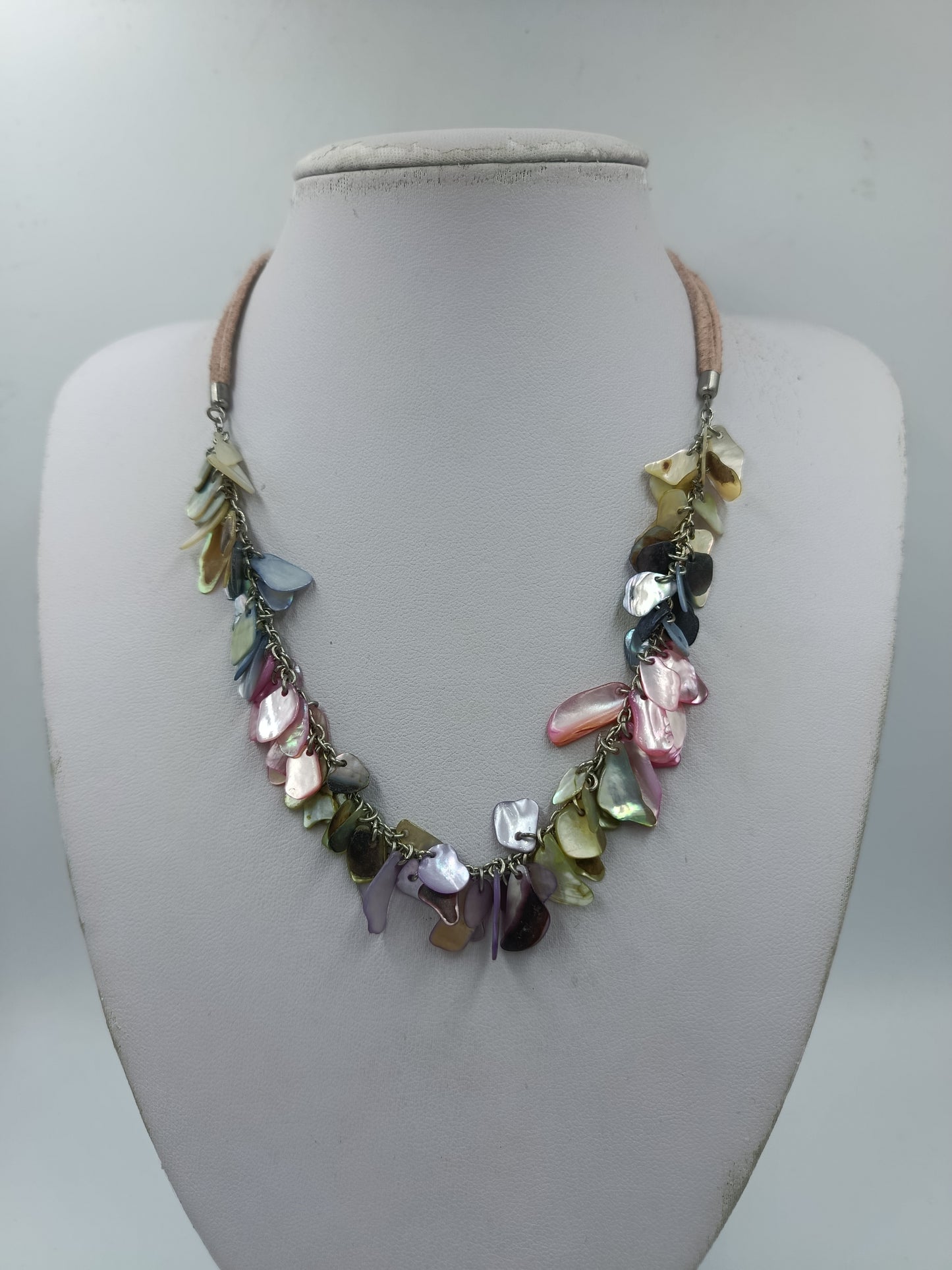 Schöne Vintage Perlmutt Kette bunt verspielt elegant