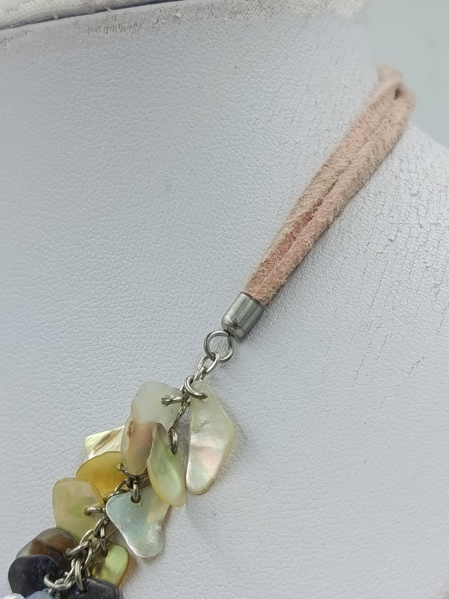 Schöne Vintage Perlmutt Kette bunt verspielt elegant