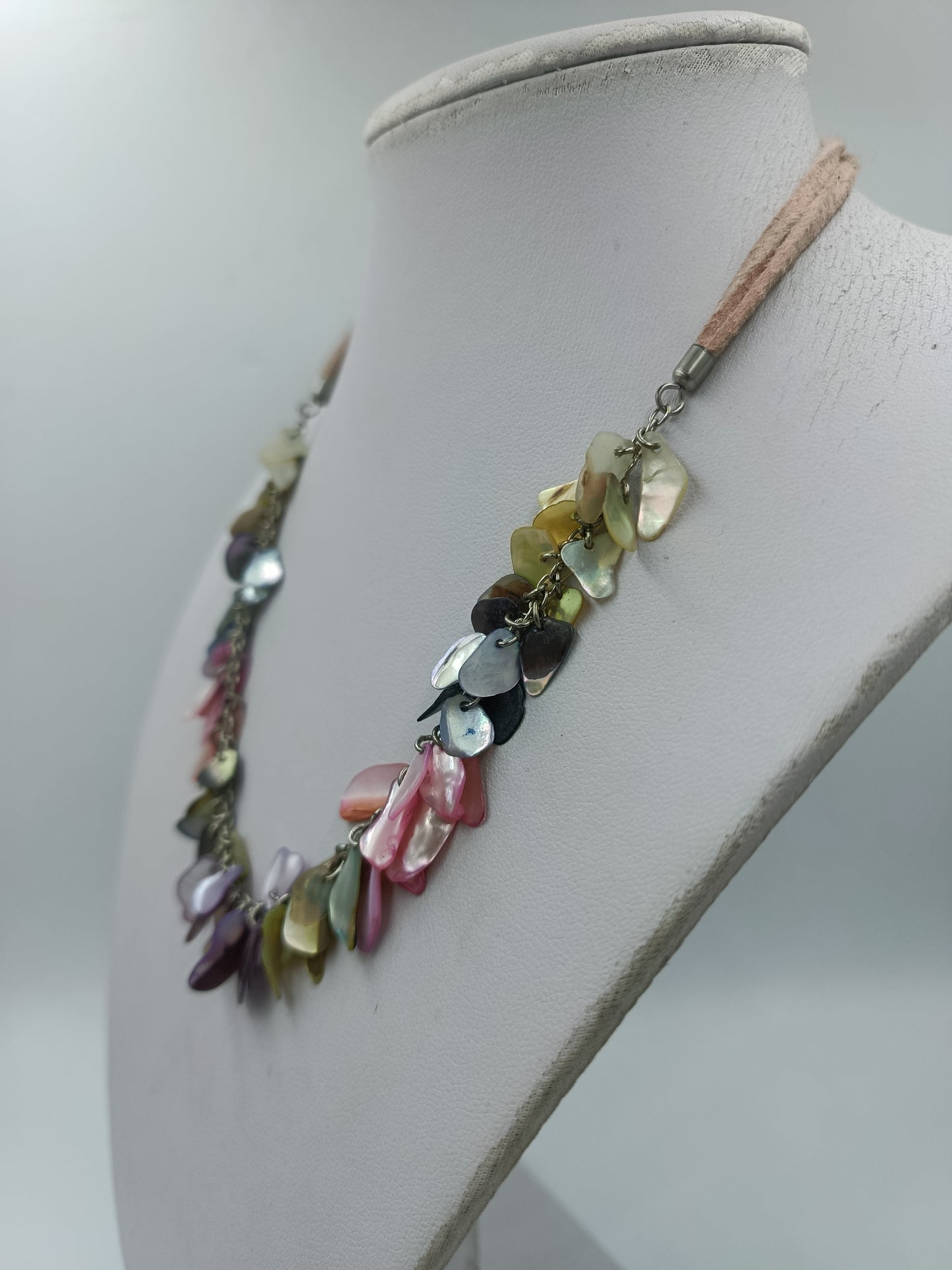 Schöne Vintage Perlmutt Kette bunt verspielt elegant