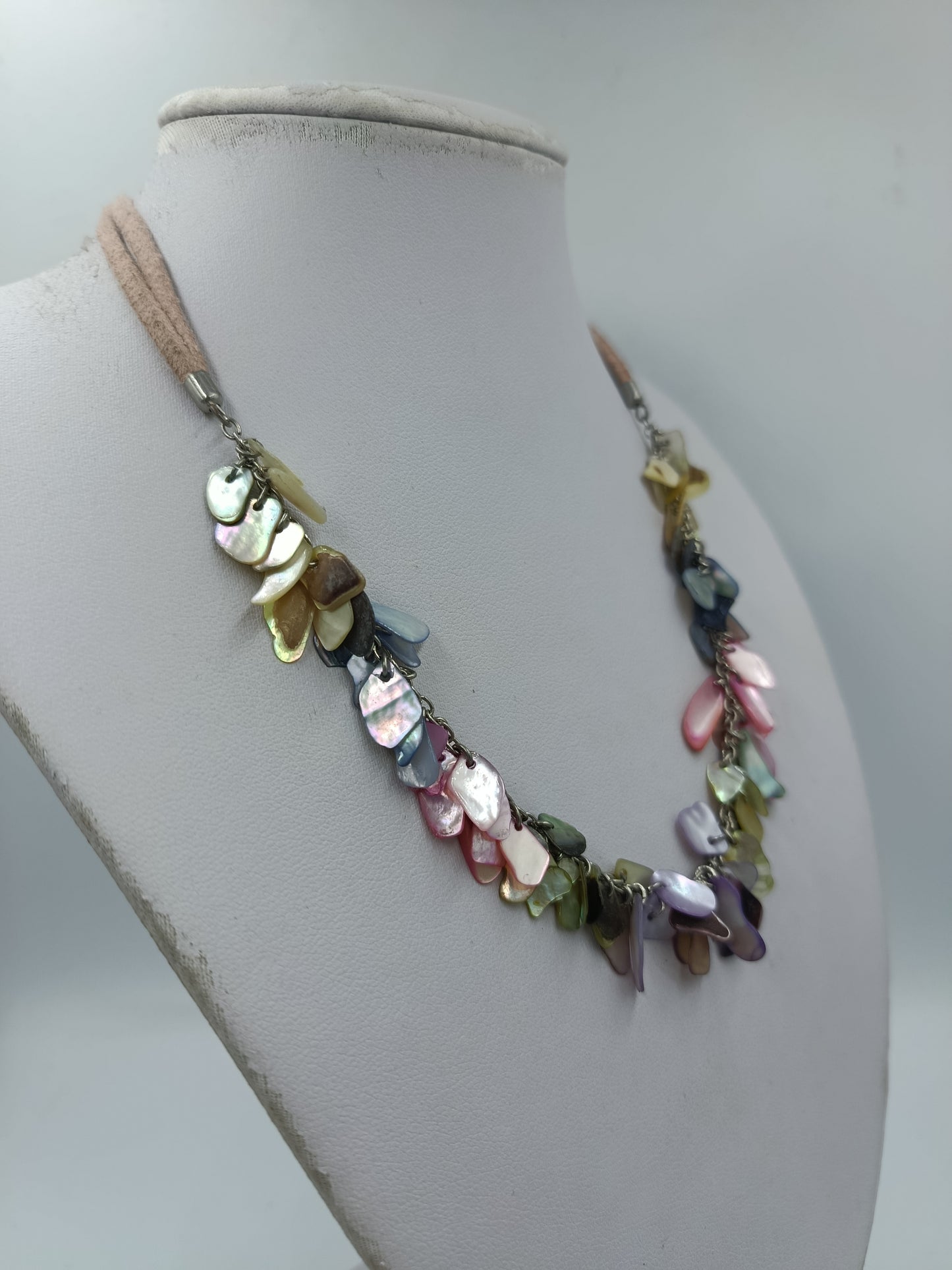 Schöne Vintage Perlmutt Kette bunt verspielt elegant