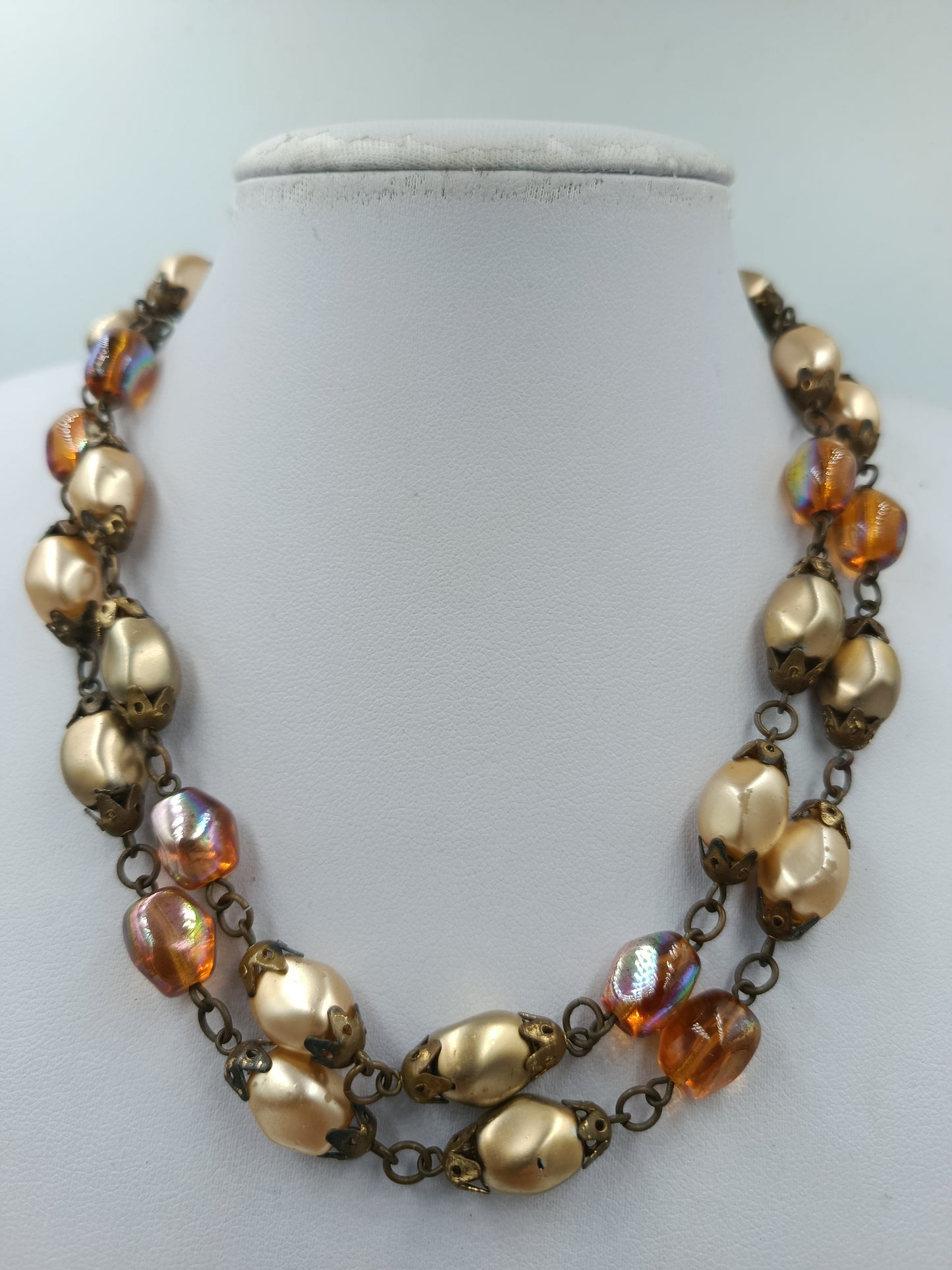 Auffällige Vintage Perlenkette gold  irisierend Statement Kette