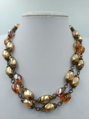 Auffällige Vintage Perlenkette gold  irisierend Statement Kette