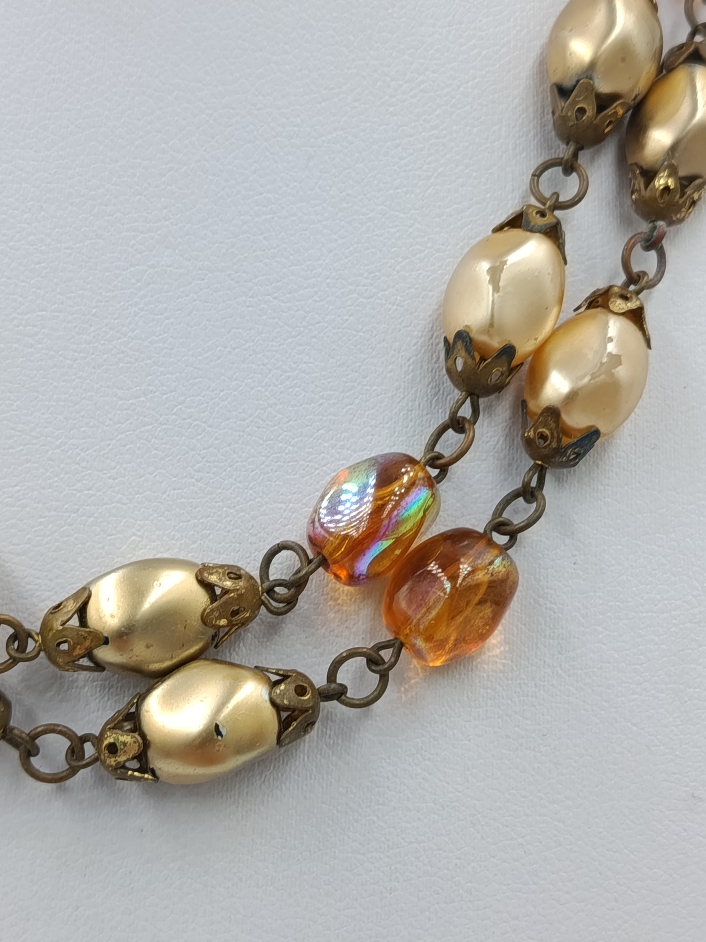 Auffällige Vintage Perlenkette gold  irisierend Statement Kette