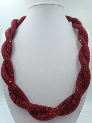 Statement Kette Rot Glitzer – gedrehte Mesh-Kette auffällige modern