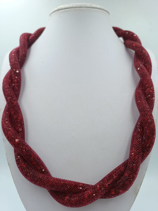 Statement Kette Rot Glitzer – gedrehte Mesh-Kette auffällige modern