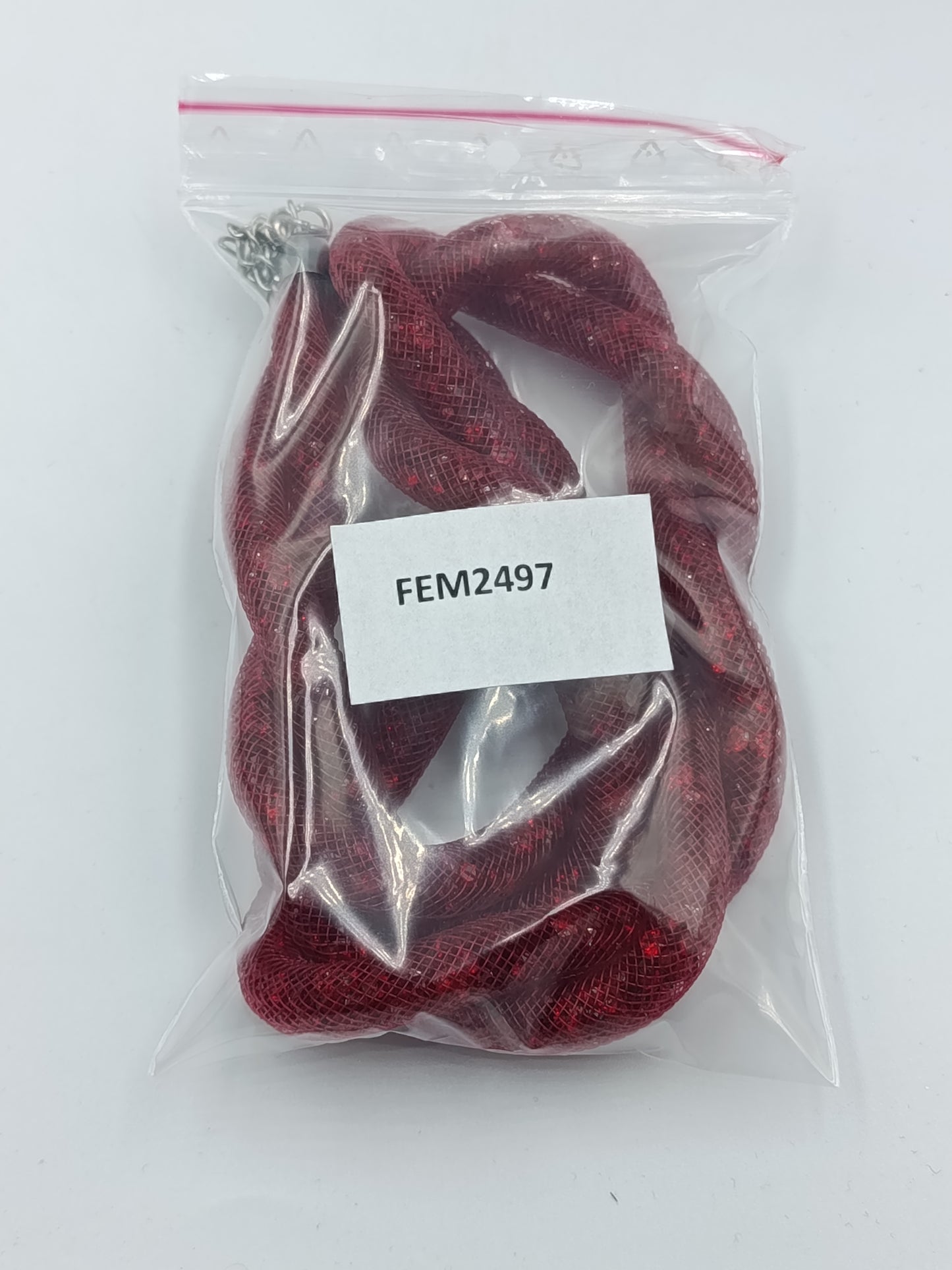 Statement Kette Rot Glitzer – gedrehte Mesh-Kette auffällige modern