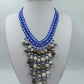Statement Kette Blau Weiß – Ethno / Boho Stil mit Perlen Fransen