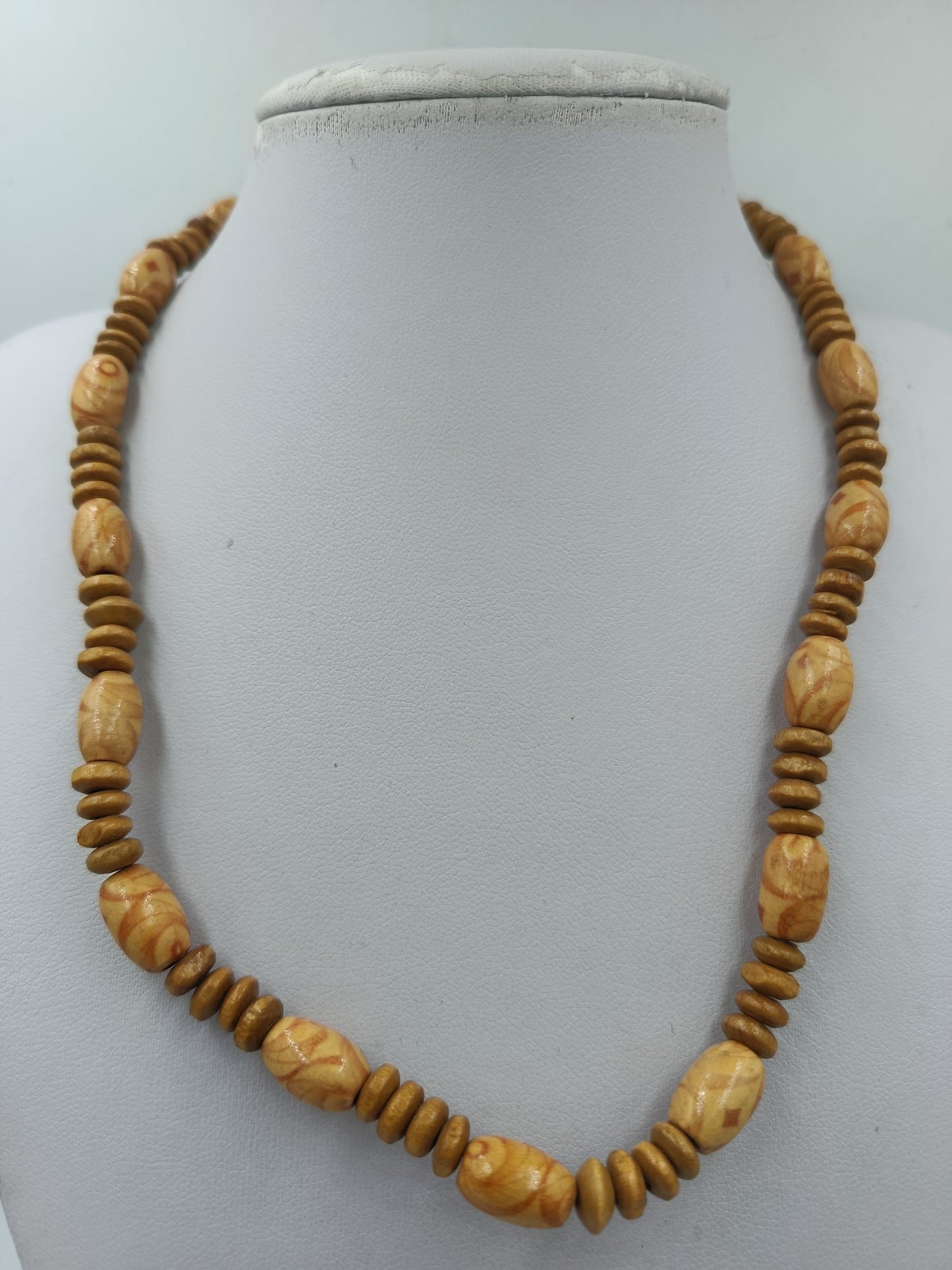 Holzperlen Kette Vintage Naturlook 45 cm leicht  schlicht