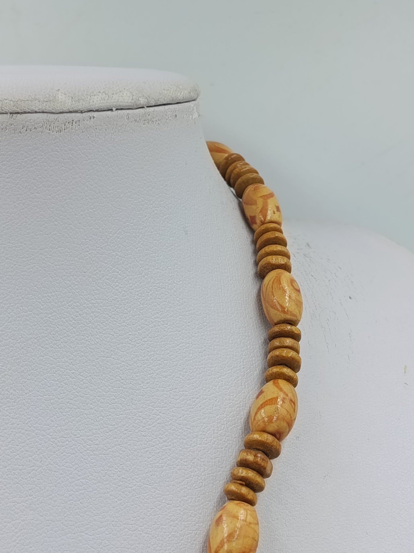 Holzperlen Kette Vintage Naturlook 45 cm leicht  schlicht