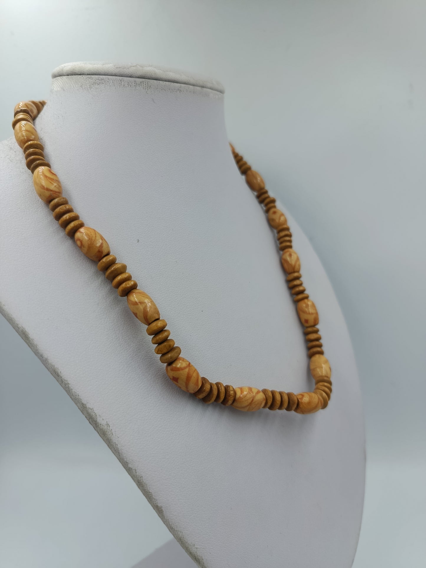 Holzperlen Kette Vintage Naturlook 45 cm leicht  schlicht