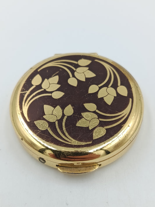 Vintage Puderdose / Schminkdose goldfarben mit floralem Dekor