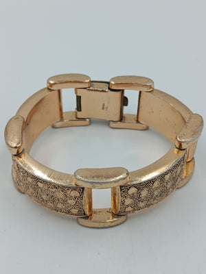 Massives Vintage Armband goldfarben – breites Gliederarmband mit Muster