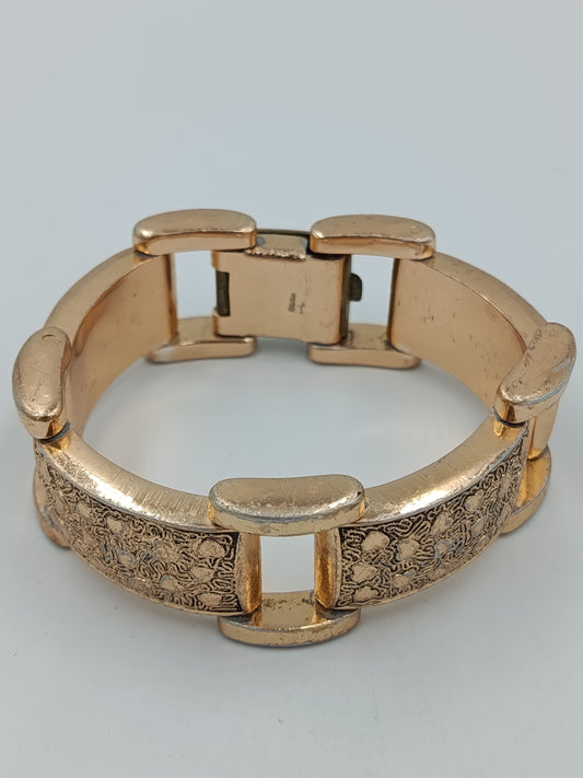 Massives Vintage Armband goldfarben – breites Gliederarmband mit Muster