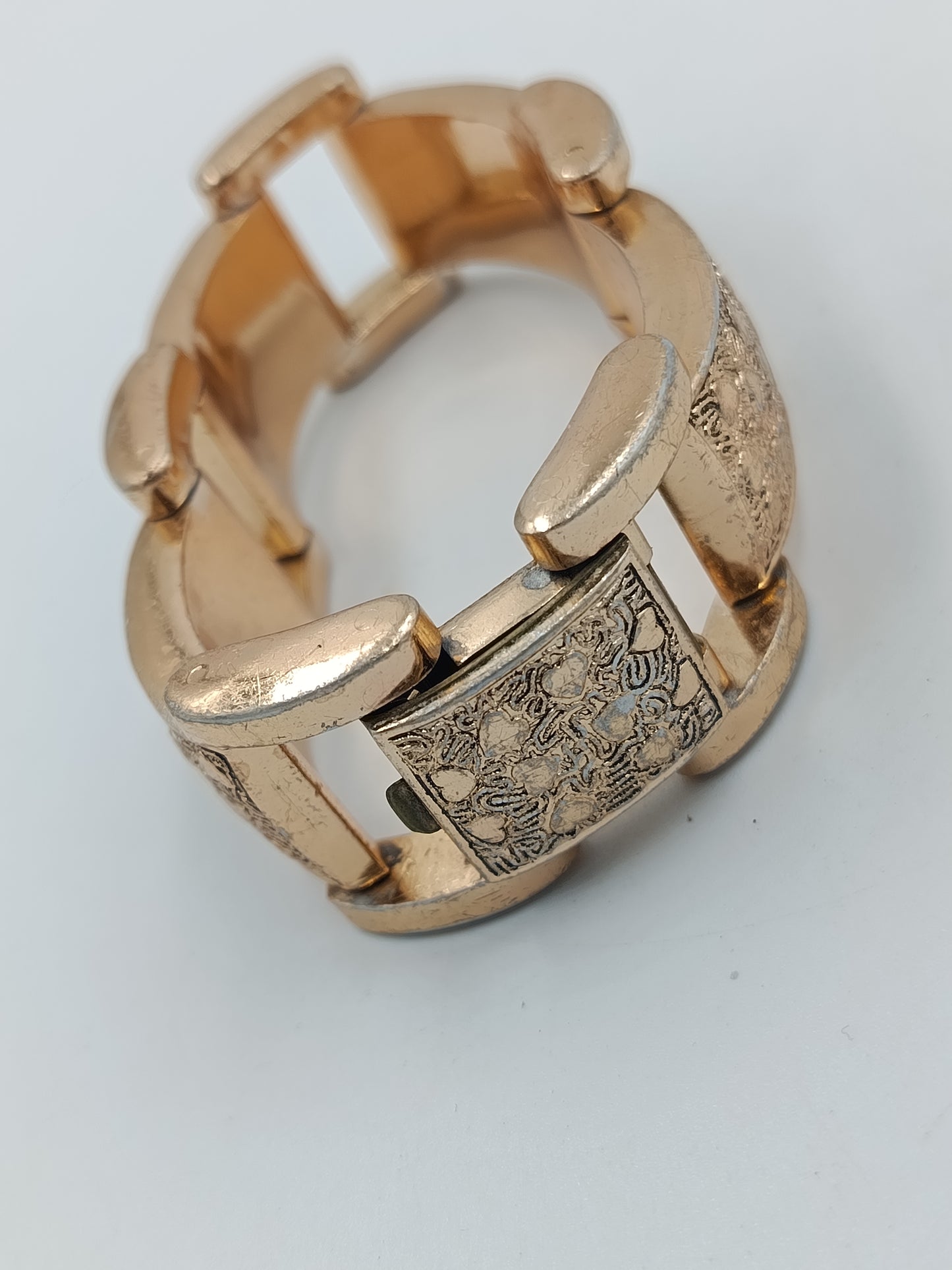 Massives Vintage Armband goldfarben – breites Gliederarmband mit Muster