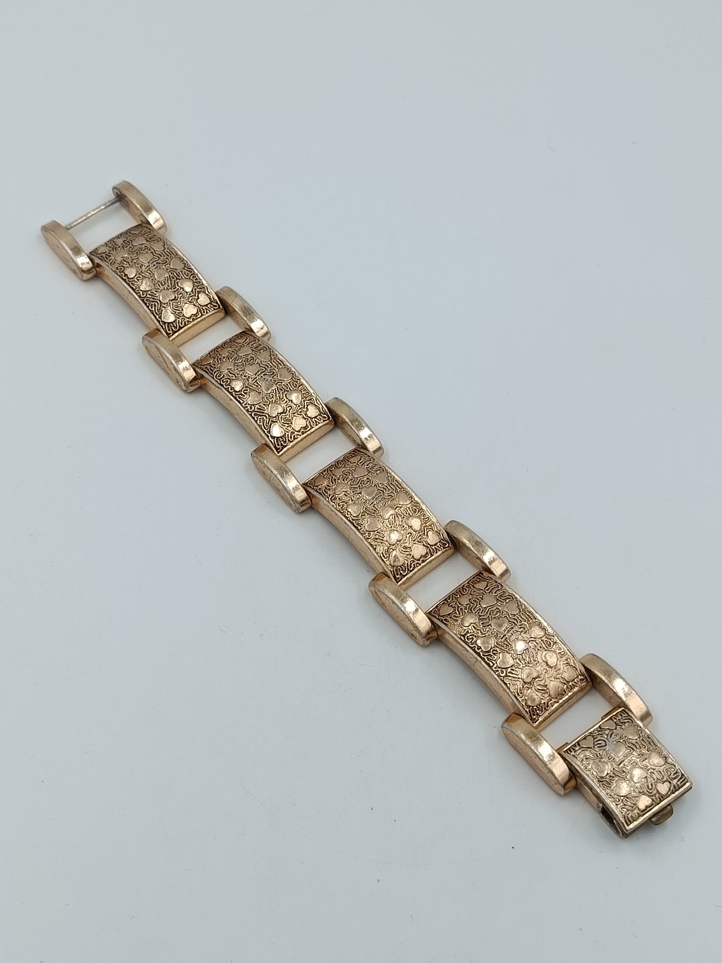Massives Vintage Armband goldfarben – breites Gliederarmband mit Muster