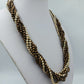 Mehrreihige Perlenkette braun gold – gedreht, Statement Kette, 48 cm