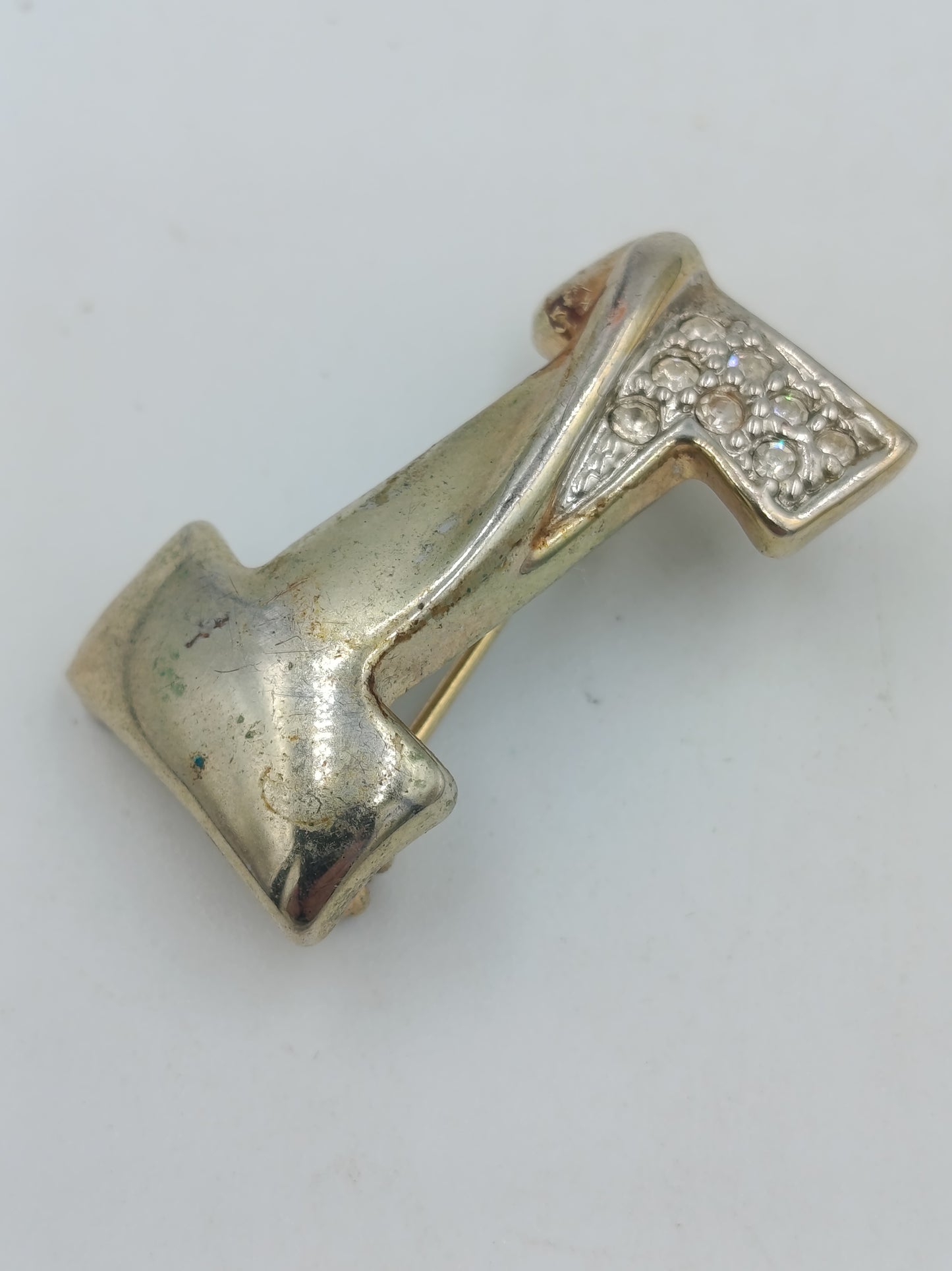 Brosche Buchstabe I – goldfarben mit Strass, Vintage Stil