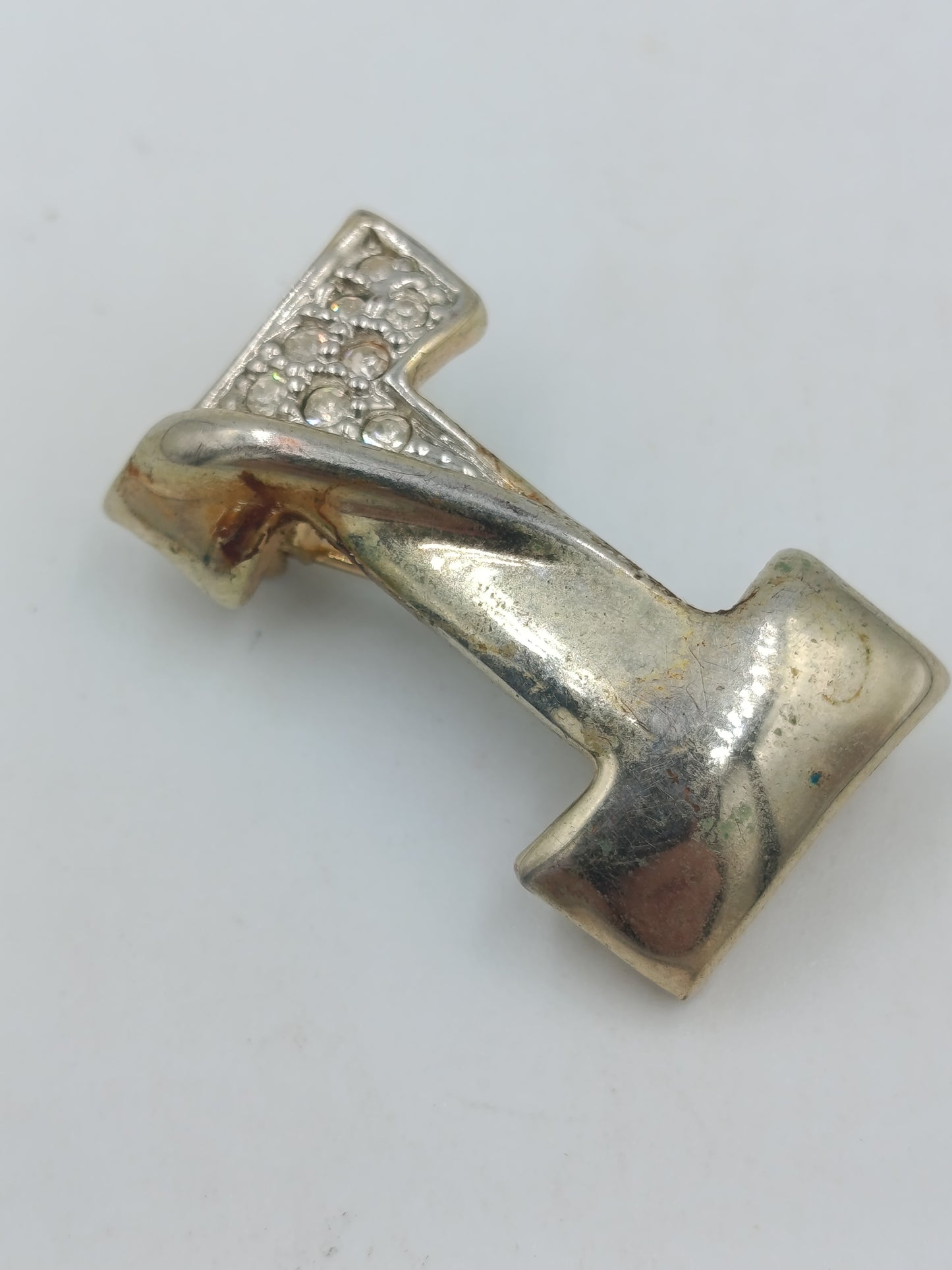 Brosche Buchstabe I – goldfarben mit Strass, Vintage Stil