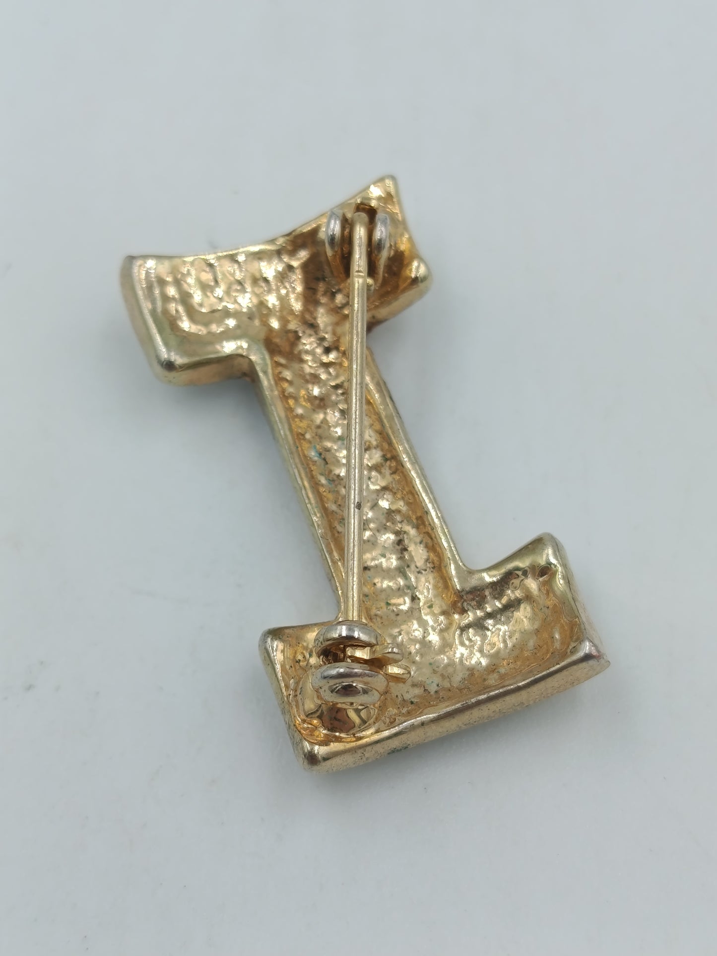 Brosche Buchstabe I – goldfarben mit Strass, Vintage Stil