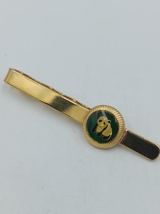Krawattenklammer Panda – goldfarben mit Emaille, Vintage